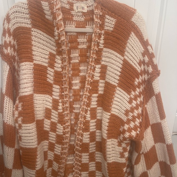 BIBI Dark caramel orange and cream open front cardigan. Warm long adorable!!! - Picture 2 of 9